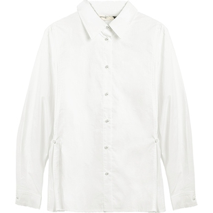 布景长袖衬衫女2026年春季新品简约纯色翻领宽松纯棉衬衣外套0012