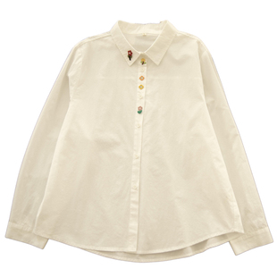 等月季 秋新刺绣简约花朵衬衫女文艺白宽松长袖打底通勤衬衣