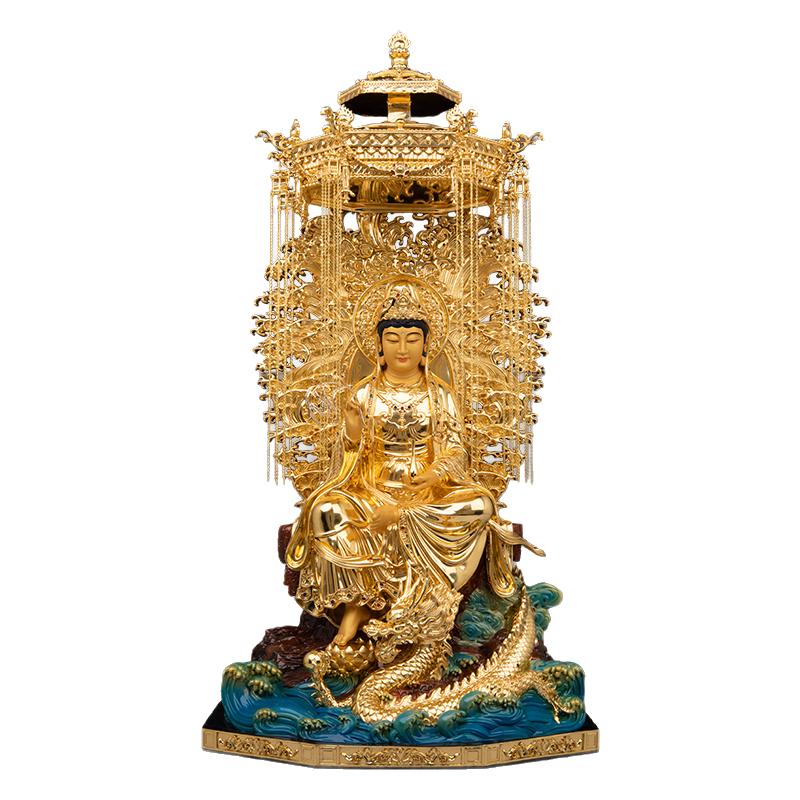 观音菩萨佛像纯铜中式客厅带华盖