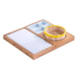 密胺创意北京烤鸭盘子加厚竹木组合鸭盘饭店片皮鸭意境菜烧鹅拼盘