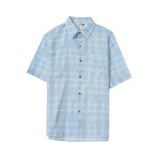 Holocene美式潮牌复古夏季格子衬衫短袖情侣小众cleanfit休闲上衣