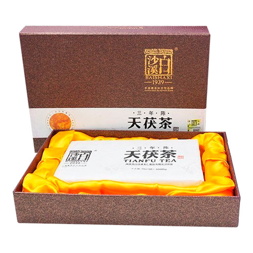 原装白沙溪1kg三年陈天茯茶手筑金花茯砖高山茶黑茶湖南安化正宗