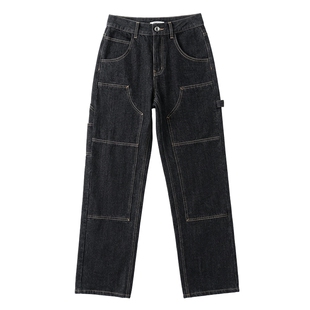 DKNY JEANS唐可娜儿26春夏新款直筒牛仔裤女工装风长裤子刺绣明线