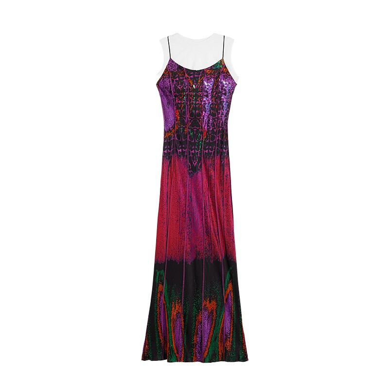 【LACROIX联名】Desigual26春夏粉紫色印花立体拷边两件套连衣裙