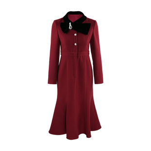 圣诞红法式气质连衣裙2025新款女春季款高级感收腰长袖鱼尾裙裙子