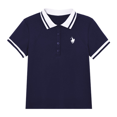 夏季翻领刺绣短袖POLO衫女显瘦