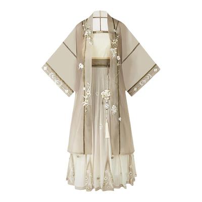 云藏月绣暮春绿色宋制长褙子汉服