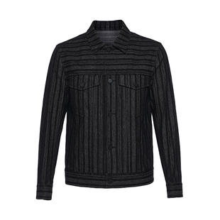 【棉质条纹】callisto卡利斯特男士翻领夹克春秋新款时尚牛仔外套