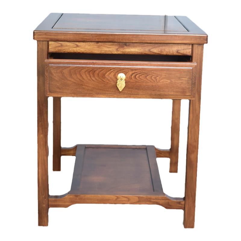 新中式全实木方几沙发角几边桌榆木小茶几原木客厅多层花几带抽屉