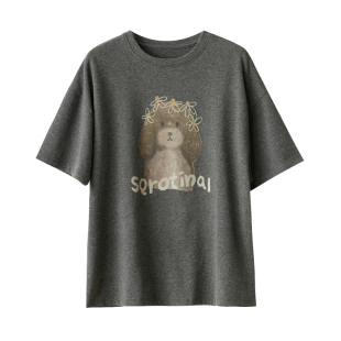 230g女士圆领磨毛短袖 趣味宽松 打底T恤 慵懒上衣叠穿早秋款女装