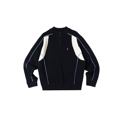 咆哮野兽半拉链撞色针织毛衣