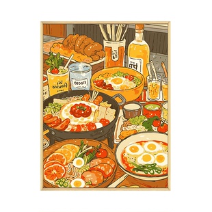 美食宫崎骏数字油画diy填充填色手工绘日韩餐厅丙烯油彩画装饰画