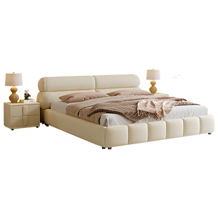 奶油风科技布床主卧高端大气现代简约实木1.8米双人床泡芙储物床