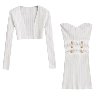 Lovedeath小香风抹胸收腰连衣裙