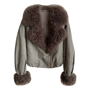 北岛日记/莫斯纳羊毛领皮毛一体2025新款90鹅绒派克服皮草外套女