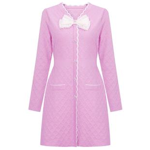 FEXATA斐格思2026春季新品蝴蝶结千金感小香风格纹针织连衣裙