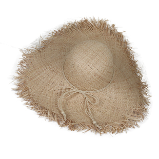 春夏ins风大帽檐毛边拉菲草帽女沙滩帽出游海边度假风防晒遮阳帽