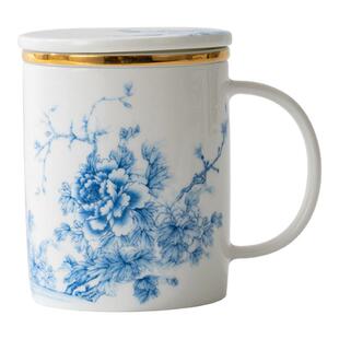高淳陶瓷中式青花双韵带盖骨瓷杯茶水杯高端会议杯礼盒装茶杯送礼