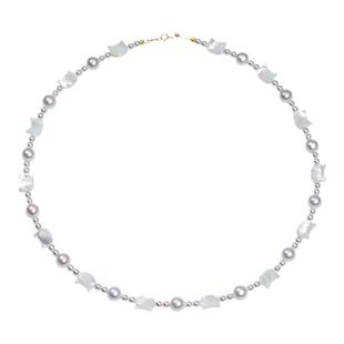 GiO珠宝 倪妮同款白贝母猫咪项链淡水珍珠锁骨链18K金链尾