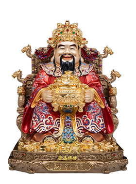 龙椅财神爷招财神像黄铜供奉摆件