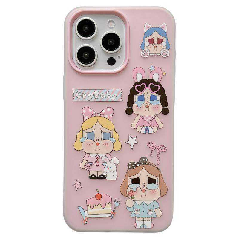 jze 甜美少女粉可爱卡通哭娃适用苹果16ProMax手机壳iphone13新款15pro超火17带链条16pro二合一14防摔保护套