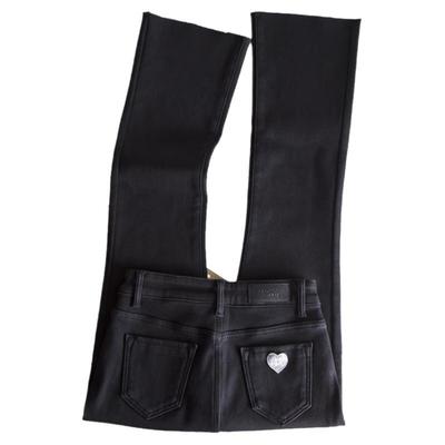 微喇叭九分刺绣高腰牛仔裤