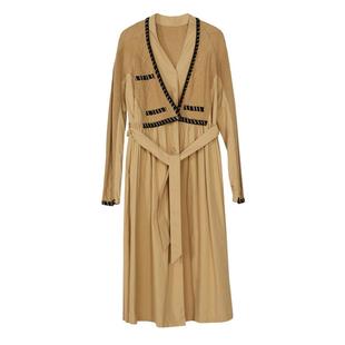 谜底毛织拼接连衣裙长袖春新款复古气质长裙大摆裙241ML0129