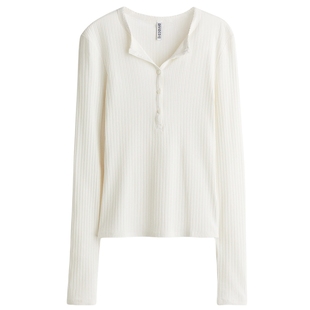 HM女装T恤春季内搭亨利衫打底亨利领圆领舒适修身长袖上衣1297136