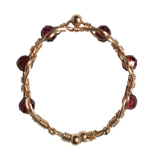 太阳手工 14K包金红石榴石ins小众设计感复古编织缠绕戒指女超闪