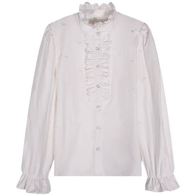 落落狷介白色法式小个子衬衫女