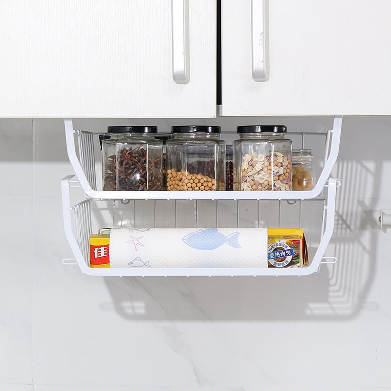 橱柜置物架免打孔厨房下桌下收纳篮衣柜叠加隔板办公室挂篮可挂篮