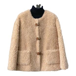 2024新款羊剪绒大衣女海宁皮毛一体外套水貂领颗粒中长款洋气皮草