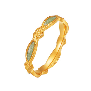 明牌珠宝黄金薄荷心语戒指t足金爱心指圈滚边珠固口女指环AFM0364