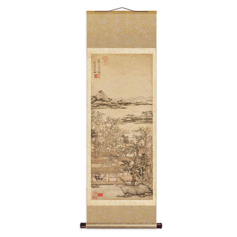 元代王蒙 西郊草堂图 仿古名家字画复制国画装裱中式卷轴挂画古画