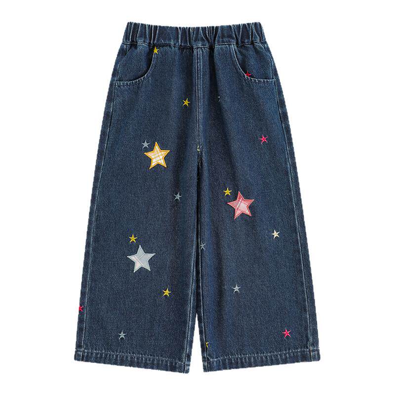 幼悠女童萌趣星星绣花牛仔裤2026秋装新款透气亲肤直筒裤时尚洋气