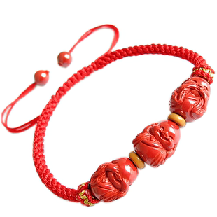 高档帝王朱砂三不小和尚手链手串佛不说不听不看红绳修心禅意挂件