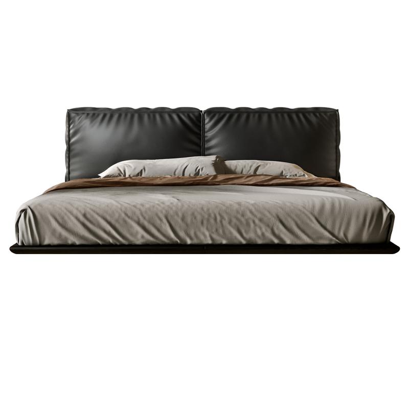 广巢baxter豆腐块悬浮床头层牛皮黑色真皮主卧大床极简软包悬浮B