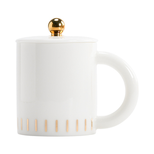 「上下一白」450ml带盖马克杯带盖陶瓷杯水杯咖啡杯精致轻奢送礼