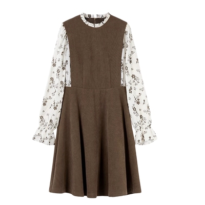 秋水伊人时尚设计感假两件长袖连衣裙2025秋新款女内搭显瘦小黑裙