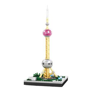 中国建筑积木益智拼装玩具广州地标东方明珠模型摆件手工创意礼物