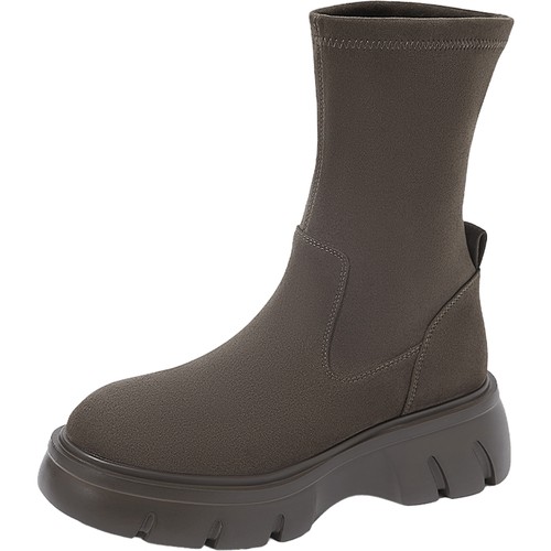 康莉厚底弹力瘦瘦靴女秋冬增高套筒靴复古百搭绒面靴短靴过膝长靴