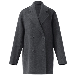 歌莉娅灰色纯羊毛大衣女冬季新款双面呢中长款外套1CNC6N230