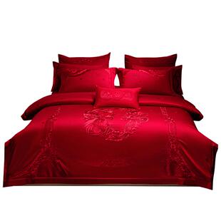 思辰家纺高档结婚四件套纯棉龙凤重工刺绣婚庆十件套婚嫁床上用品