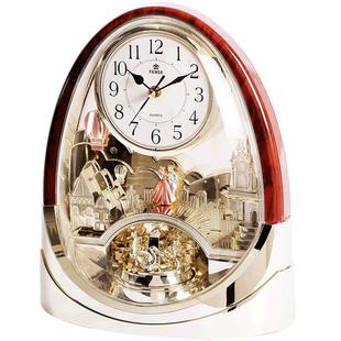 霸王钟表欧式台钟时尚创意音乐座钟台式复古钟表书房装饰静音摆钟