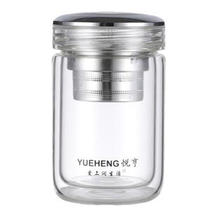 悦亨高档水晶双层隔热玻璃茶杯280ML办公杯防爆男士大容量420ML