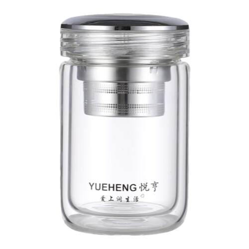 悦亨高档水晶双层隔热玻璃茶杯280ML办公杯防爆男士大容量420ML