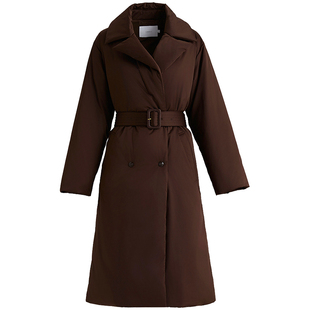 鹅绒OBEG欧碧倩收腰羽绒服轻暖薄款女中长款西装领外套10464157