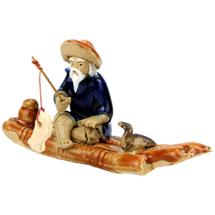 竹排船竹筏鱼缸小摆件竹排盆景摆件鱼缸装饰造景小型假山配件陶瓷