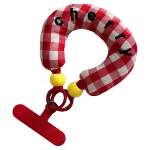 ins风格纹手机挂绳布艺刺绣英文腕带挂件时尚多巴胺挂手腕手绳韩系高端网红女短款手提腕绳防丢绳包钥匙扣壳