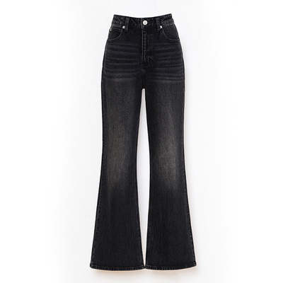 蓝调黑灰色超显瘦微喇牛仔裤